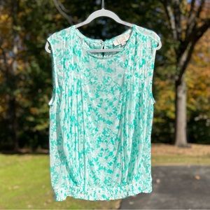 NWT $49 Loft | Floral Sheer Blouse in Aqua & White